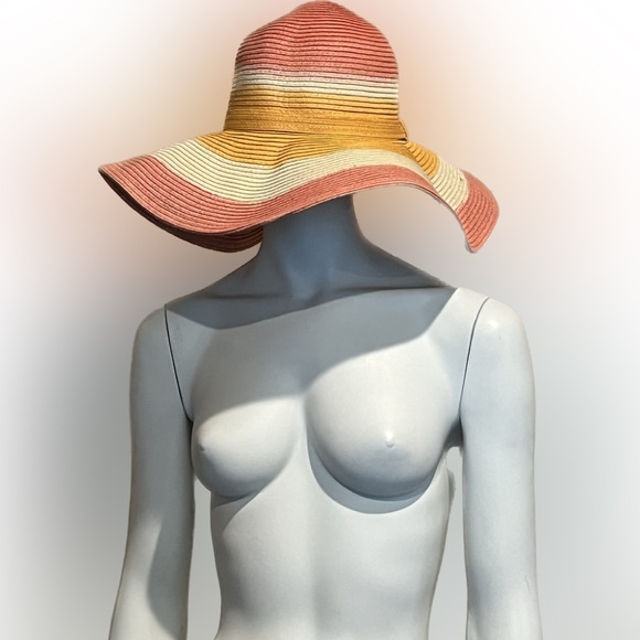 NWOT Scala Collezione Packable Straw Raffia Hat Tangerine Orange Watermelon Pink - Picture 1 of 16